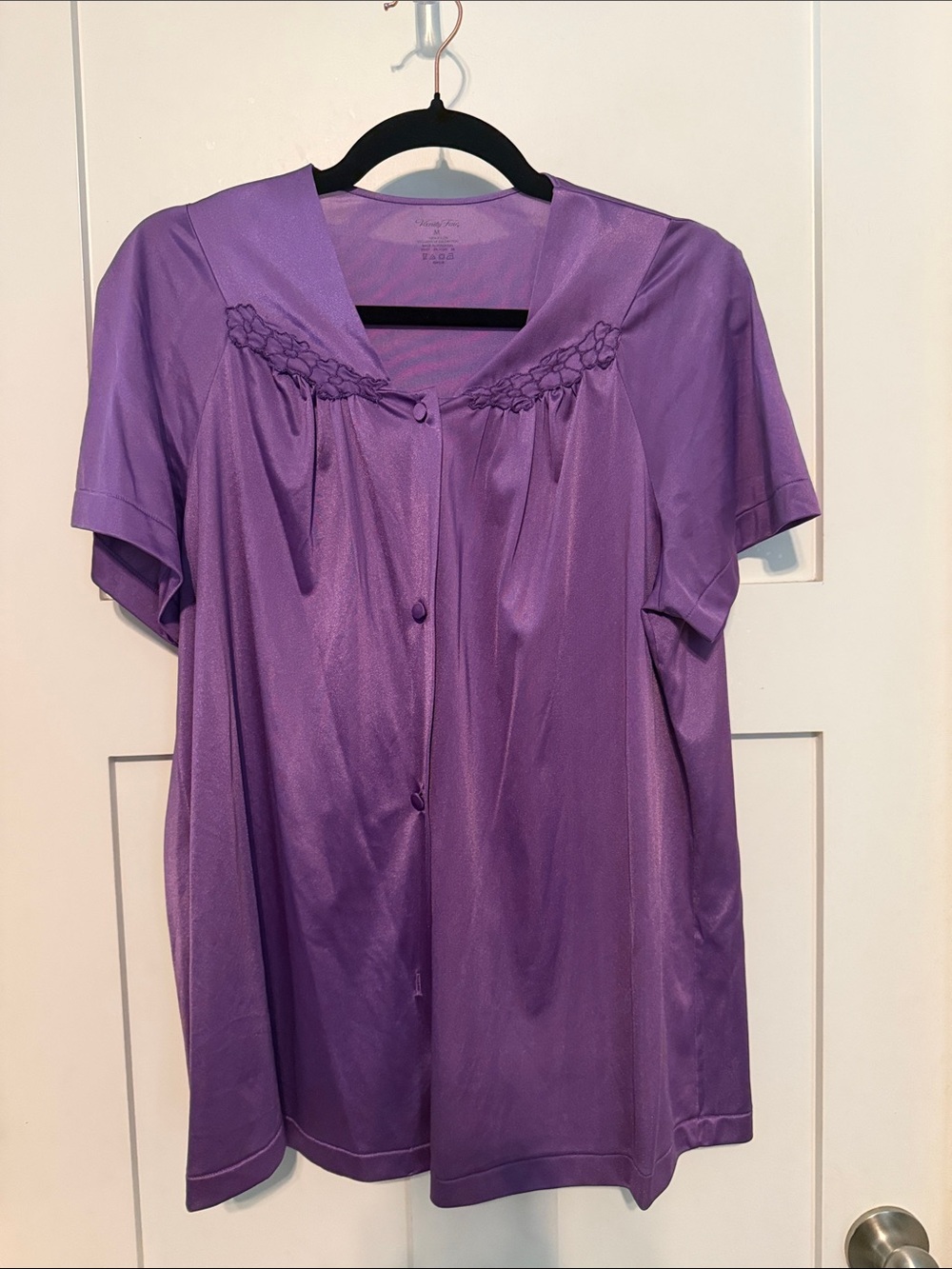 Vanity Fair Vintage 90s Royal Purple Short-Sleeve Button Down House Coat Pajama